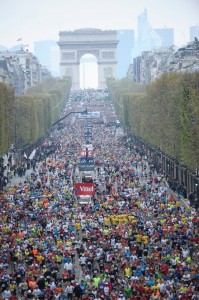 The Champs Elysees and 40,000 people at the start of the race