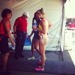 Maggie Vessey in another one of her interesting outfits after the 800m Final.